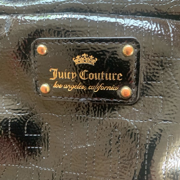 Juicy Couture Black Patent Leather Monogram Crossbody Shoulder Hand Carry Purse - Picture 4 of 6